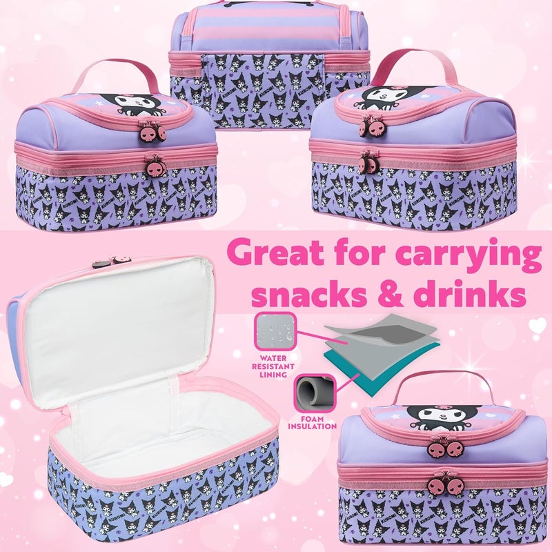 Get Trend Hello Kitty Kuromi Insulated Lunch Bag Two Compartments Anime Kawaii Lunch Box Cooler Bag for Picnic Gifts for Kids (Multi Kuromi) - Image 3